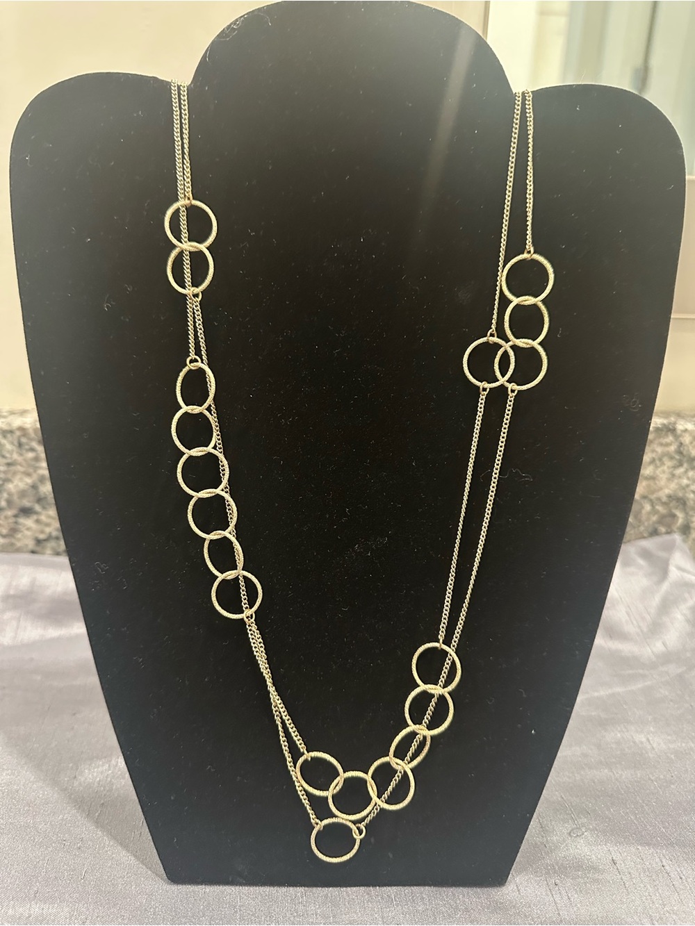 Gold Multi-Ring Long Necklace - Elegant Women's Jewelry